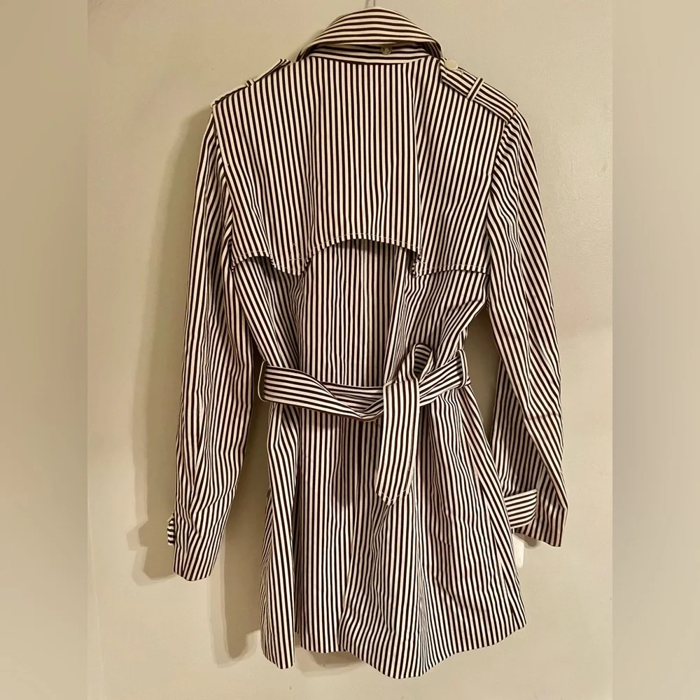 Lauren Ralph Lauren Women's Double Breasted Trench Coat Striped Coat Large - Picture 2 of 15